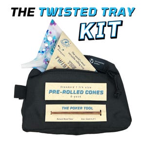 Rolling Tray Kit | The Twisted Tray Bundle With Extra Packing Tool, Pre Rolled Cones, and Stash Bag Included Color: Pulsar
