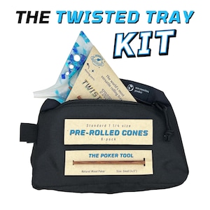 Rolling Tray Kit | The Twisted Tray Bundle With Extra Packing Tool, Pre Rolled Cones, and Stash Bag Included Color: Blueshift