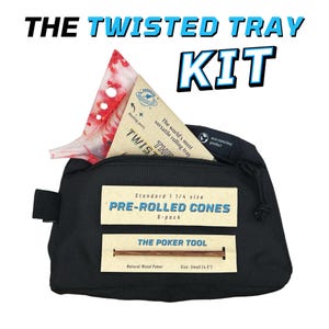 Rolling Tray Kit | The Twisted Tray Bundle With Extra Packing Tool, Pre Rolled Cones, and Stash Bag Included Color: Redshift