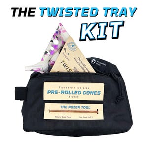 Rolling Tray Kit | The Twisted Tray Bundle With Extra Packing Tool, Pre Rolled Cones, and Stash Bag Included Color: Galaxy M74