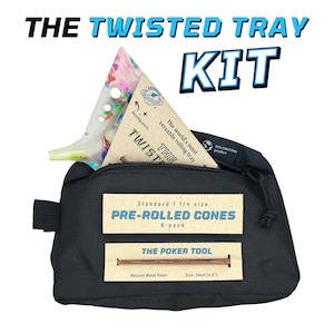 Rolling Tray Kit | The Twisted Tray Bundle With Extra Packing Tool, Pre Rolled Cones, and Stash Bag Included Color: Wavelength