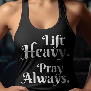 Christian Barbell Training Tank Top, Lift Heavy Pray Always, Cute Gym Workout Apparel, Fitness Motivation Clothing Black