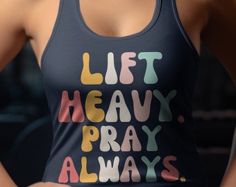Christian Weight Lifting Tank Top, Lift Heavy Pray Always Gym Graphic, Groovy Fitness Apparel, Spiritual Workout Clothing, Non-Personalized