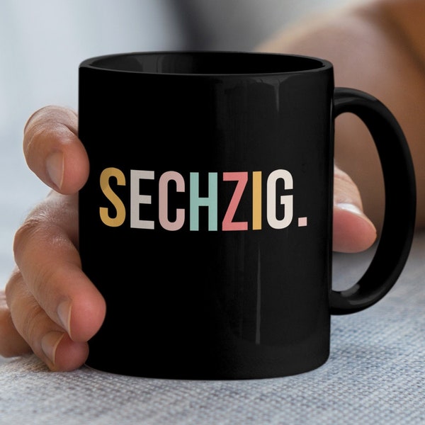 Sechzig 60th Birthday Mug, Cute German Geburtstagsfeier Party Image, Celebration Birthday Gift, Non-Personalized Adult Coffee Cup