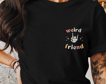 Funny Weird Friend Skeleton Hands Image T-Shirt, Cute Best Friend Rock On Tee, Unique Quirky Graphic T-Shirt for Friends, BFF gift