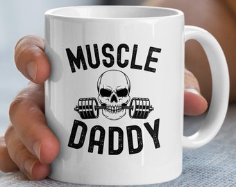 Muscle Skeleton Weightlifter Mug, Barbell Dad Fitness Cup, Gym Enthusiast Drinkware, Men's Fitness Workout Graphic Mug