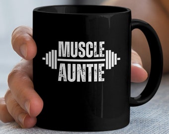 Muscle Auntie Gym Mug, New Aunt Weightlifting Graphic Cup, Fitness Auntie Image Coffee Mug, Gym Lovers' Perfect Auntie Gift