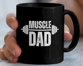 Vintage Muscle Dad Weightlifter Design Mug, Gym Enthusiast Father Coffee Cup, Workout Mode Daddy Graphic Print Mug