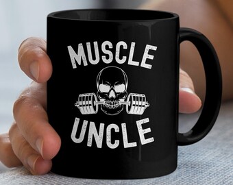 Uncle Weightlifting Mug, Gym Skeleton Barbell Graphic Mug, Cool Muscle Uncle Gym Workout Coffee Cup, Non-Personalized Fitness Drinkware