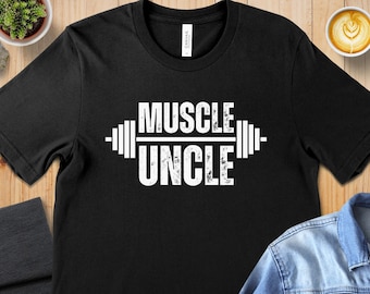 Muscle Uncle Weightlifting Graphic T-Shirt, Cool New Uncle Gym Tee, Unique Fitness Uncle Workout Apparel