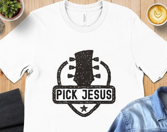 Christian Pastor T-Shirt, Pick Jesus Guitar Player Design, Inspirational Religious Tee, worship leader t shirt, Christian guitarist tshirt
