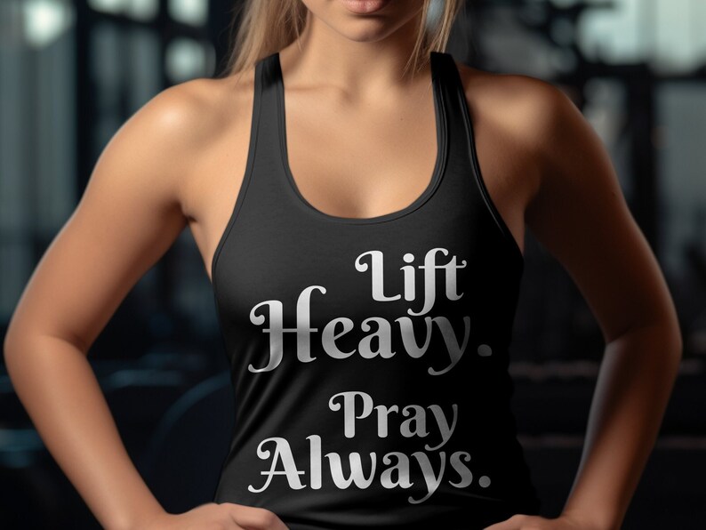 Christian Barbell Training Tank Top, Lift Heavy Pray Always, Cute Gym Workout Apparel, Fitness Motivation Clothing Black