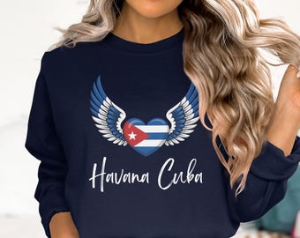 Havana Cuba Sweatshirt, Cuba Flag Heart Wings, Cuban Pride, Travel Souvenir, Cuban Gift, Cuba Lover, Souvenir Gift, Gift for Cuban