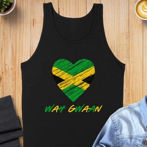 Wah Gwaan Jamaican Flag Heart Tank Top | Caribbean Pride Reggae Lover Gift, Island Vibes Summer Vacation Shirt