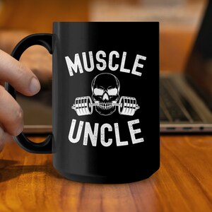 Uncle Weightlifting Mug, Gym Skeleton Barbell Graphic Mug, Cool Muscle Uncle Gym Workout Coffee Cup, Non-Personalized Fitness Drinkware image 6