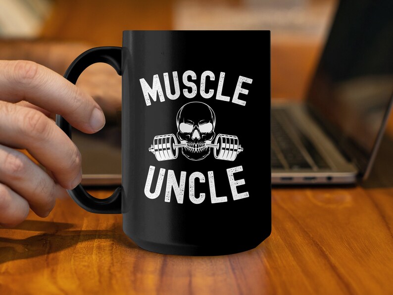 Uncle Weightlifting Mug, Gym Skeleton Barbell Graphic Mug, Cool Muscle Uncle Gym Workout Coffee Cup, Non-Personalized Fitness Drinkware image 6