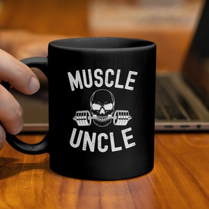 Uncle Weightlifting Mug, Gym Skeleton Barbell Graphic Mug, Cool Muscle Uncle Gym Workout Coffee Cup, Non-Personalized Fitness Drinkware image 3