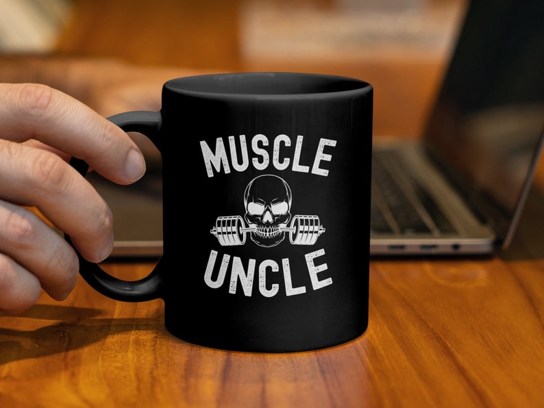 Uncle Weightlifting Mug, Gym Skeleton Barbell Graphic Mug, Cool Muscle Uncle Gym Workout Coffee Cup, Non-Personalized Fitness Drinkware image 3