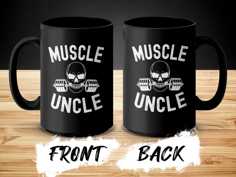 Uncle Weightlifting Mug, Gym Skeleton Barbell Graphic Mug, Cool Muscle Uncle Gym Workout Coffee Cup, Non-Personalized Fitness Drinkware image 5