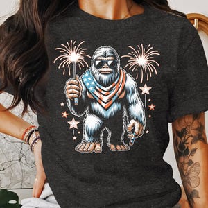 Bigfoot Fourth of July Shirt, Patriotic Sasquatch Graphic Tee, USA Independence Day Bigfoot T-Shirt, Funny 4th of July Gift