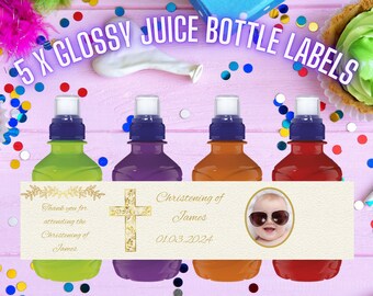 5 X Personalised Fruit Shoot Wrapper Labels Christening Communion Birthday Christmas Novelty