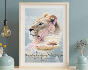 Lion Bible Verse Print – Joshua 1:9 Inspirational Wall Art (Digital Download)