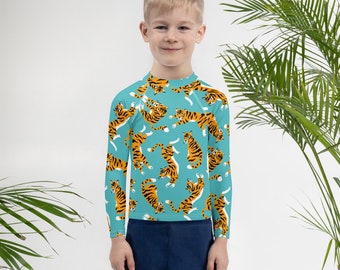 Teal Tiger Kids and Toddler  Rash Guard