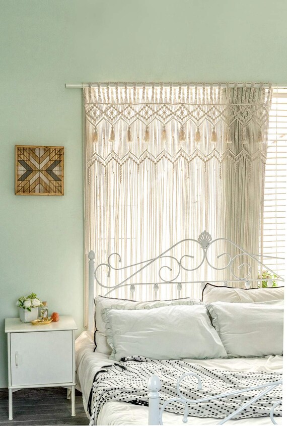 Mkono Macrame Wall Hanging Curtain Large Woven Window Curtains Etsy UK