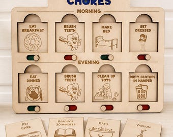 Personalized Wooden Routine Board for Child with Chore Sliders and Interchangeable Task Cards