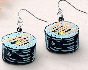 Sushi Lover Earrings, Hand Painted Foodie Gift Earrings