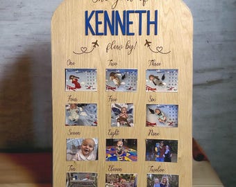 First Year Baby Photo Board, Custom Milestone Keepsake, Wooden Monthly Photos