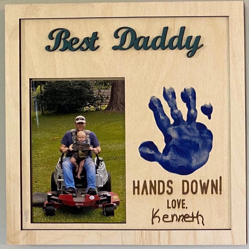 Personalized "Best Daddy Hands Down" Photo Frame, Engraved Wood Keepsake image 3
