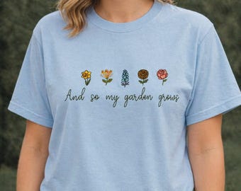 Custom Birth Month Flower Shirt, Embroidered Family Garden Shirt