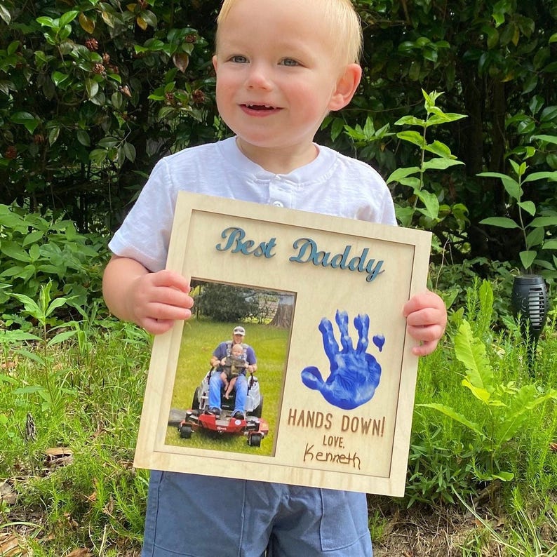 Personalized "Best Daddy Hands Down" Photo Frame, Engraved Wood Keepsake image 2
