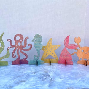 Under the sea party table toppers, sea theme center pieces, painted wood centerpieces for mermaid theme party