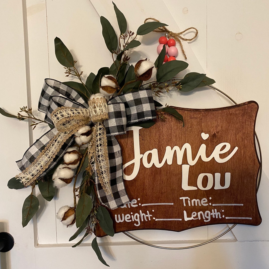 Newborn Baby Birth Announcement Wood Sign for Hospital Door and Nursery ...
