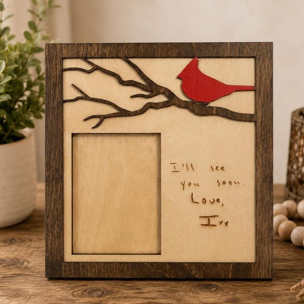 Personalized Cardinal Memorial Frame, Custom Handwriting Keepsake, Remembrance Gift