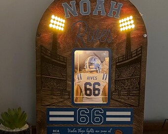 Personalized Football Keepsake Frame with Optional Lighted Stadium Scene, Custom Sport Display, Senior Night Gift