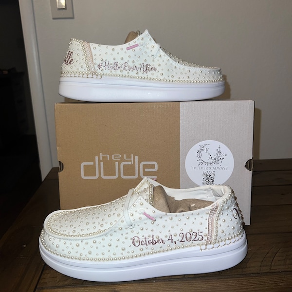 Custom Wedding / Pearl Wendy Rise Dude Shoes - Smaller Pearls