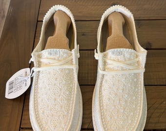 Custom Wedding/Pearl Lace Dude Shoes - Perfect Bridal shower gift, Anniversary gift, Christmas Gift, Gift for her, and more