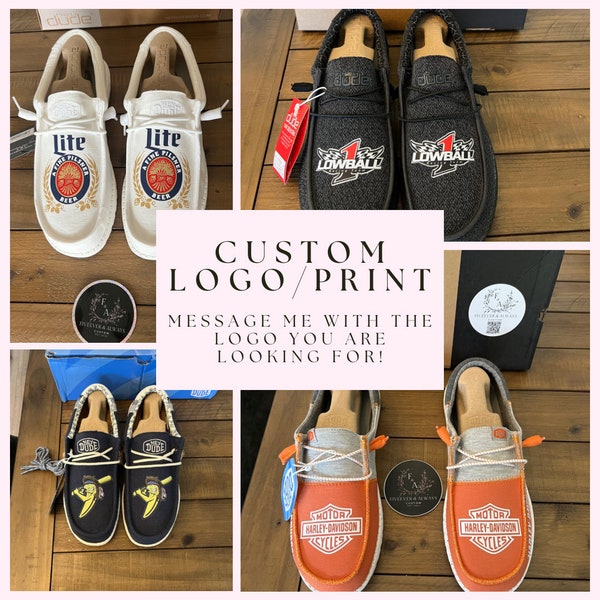 Custom Logo Dude Shoes - Perfect gift for him, Groom Gift, Fathers day gift, Christmas gift, birthday gift, anniversary gift for him, & more