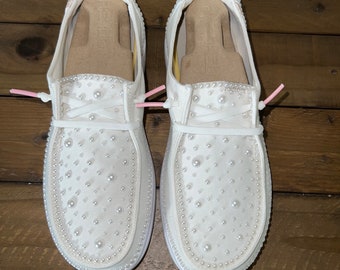 Custom Wedding / Pearl Wendy Rise Dude Shoes - Larger Pearls