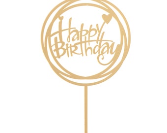 Cake Topper Happy Birthday in gold zum Geburtstag als Tortenstecker 15,4x10cm