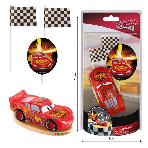 Cake Decoration Set Cars Lightning Mcqueen With Car Flags and Candle for  His Birthday 