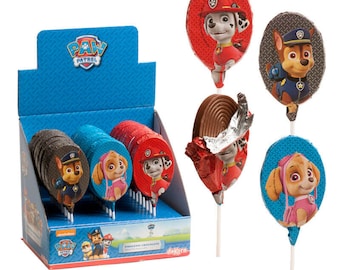 Chocolate lollipops (3 pieces) in the Paw Patrol design, each with 1 hero from the series