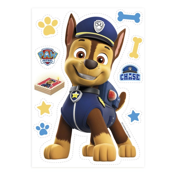 Essbare Tortendeko Paw Patrol mit großem Polizeihund Chase zum Geburtstag