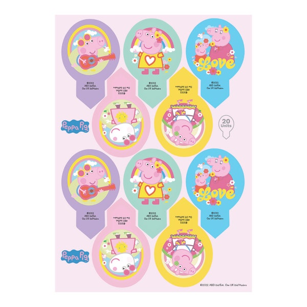 Essbare Einstecker Peppa Pig, 20 Stück, Tortendeko Muffins Cupcakes Pins 6,5x4cm