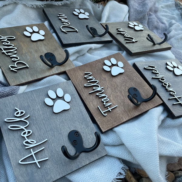 Personalized dog leash holder - custom dog leash holder - wood leash holder - leash hanger - dog name leash holder - laser cut leash holder