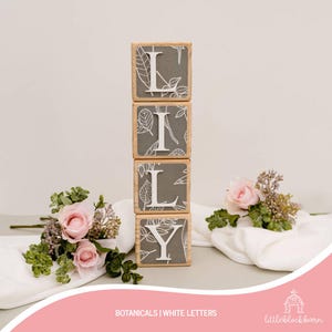 Personalised Baby Name Blocks, New Baby Gift, Blocks with Letters, Baby Girl Nursery, Wooden Blocks, Personalised Baby Gift, Botanicals