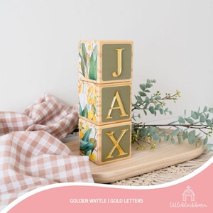 Personalised Baby Name Blocks, New Baby Gift, Wooden Blocks, Australian Baby Gift, Blocks with Letters, Name Blocks, Golden Wattle